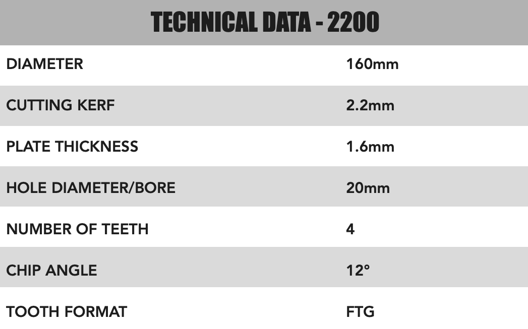 Hoja de placa de fibra de cemento PCD de 4 dientes de 160 mm x 20 mm x 2,2 mm - 2200