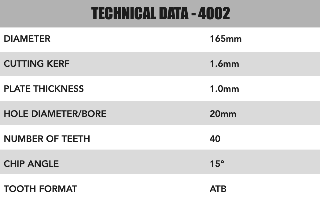 165 mm x 20 mm x 1,6 mm Hoja de sierra circular/de 40 dientes - 4002