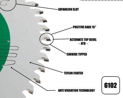 Hoja de sierra ATB de 60 dientes de 250 mm x 30 mm x 3,0 mm - 6102