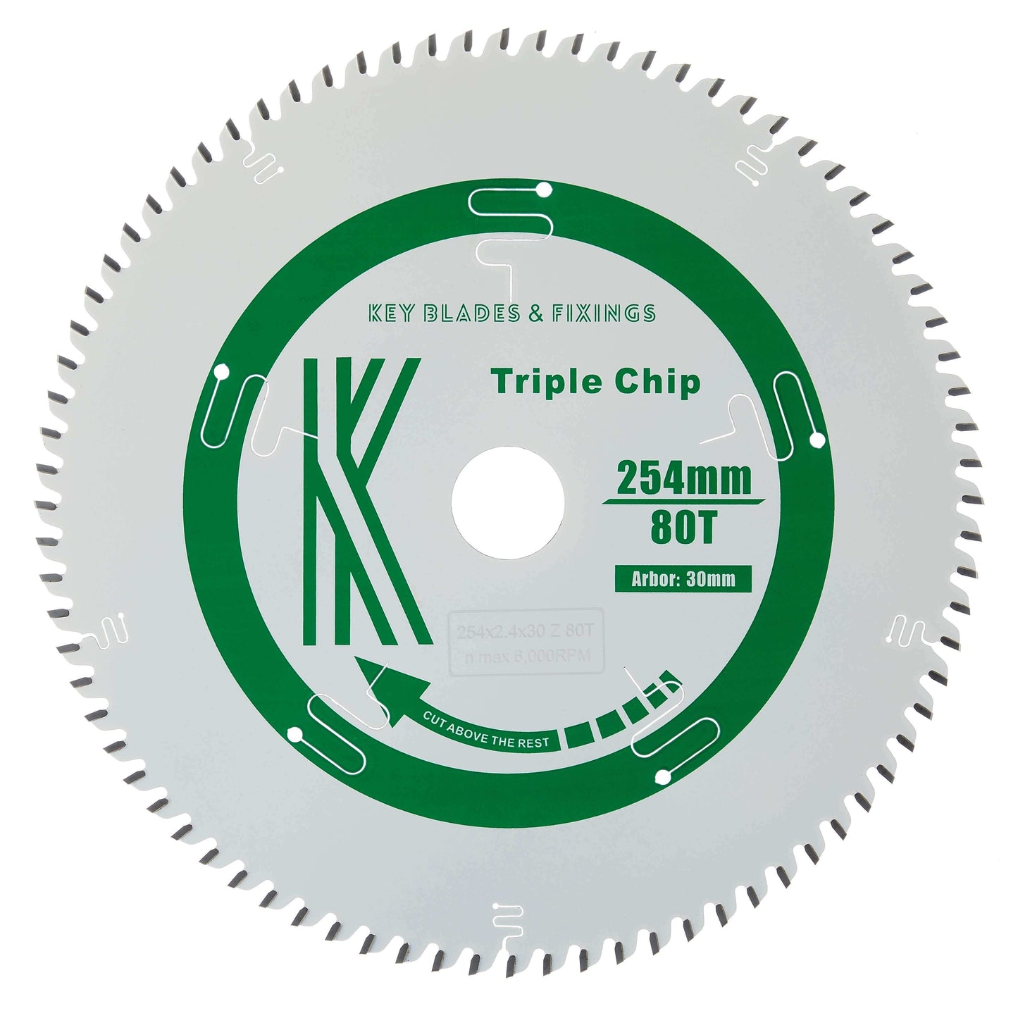 Chip triple de 80 dientes de 254 mm x 30 mm x 2,4 mm (MFC y laminados) 8254
