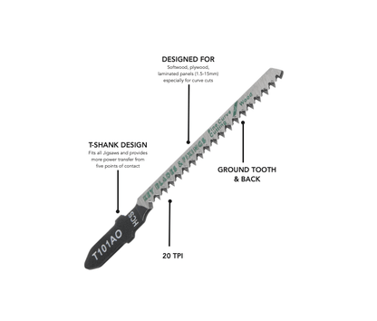 Key Blades T101AO Hojas de sierra caladora, paquete de 5 - 1155